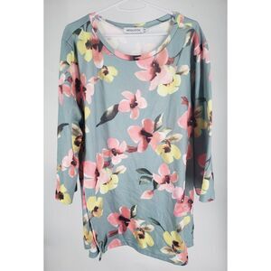 MISSLOOK Multicolor Floral Shirt Top Size 3XL Raglan Long Sleeve Crew‎ Neck